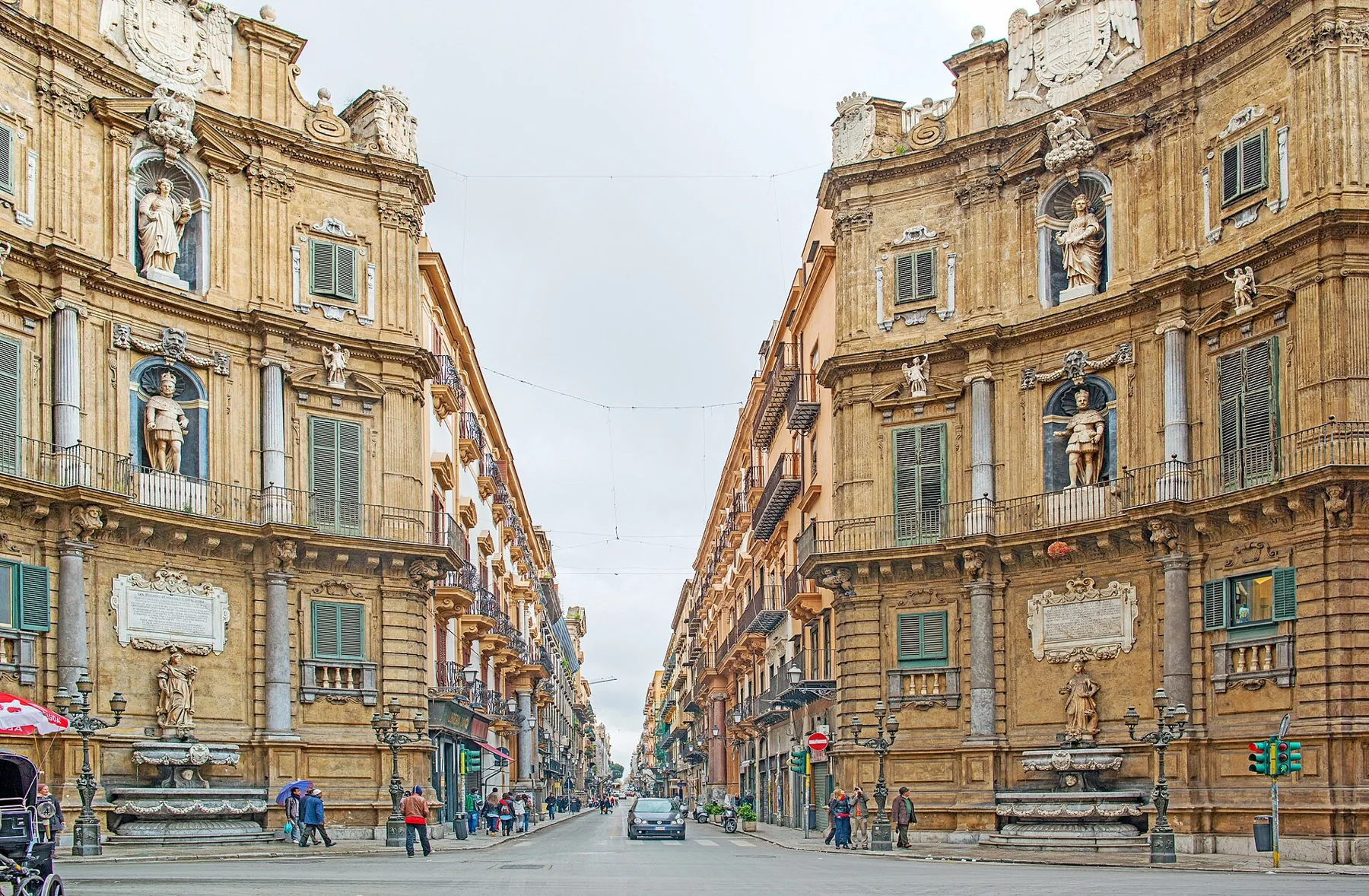 Baroque facades at the Quattro Canti intersection in Palermo